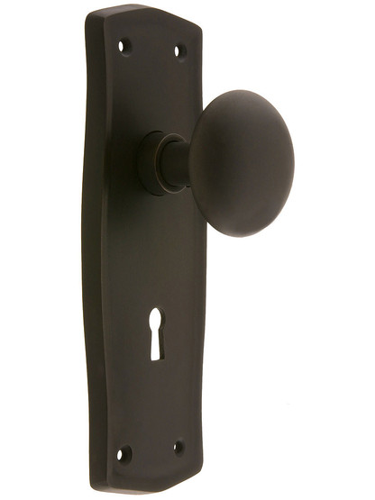 Prairie Design Mortise Lock Set With Round Brass Knobs in Oil Rubbed Bronze.